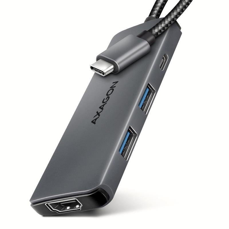 Axagon HMC-5H8K USB 5Gbps hub 2x USB-A USB-C HDMI 8k/30Hz PD 100W kabel USB-C Bedraad USB 3.2 Gen 1 (3.1 Gen 1) Type-C Grijs