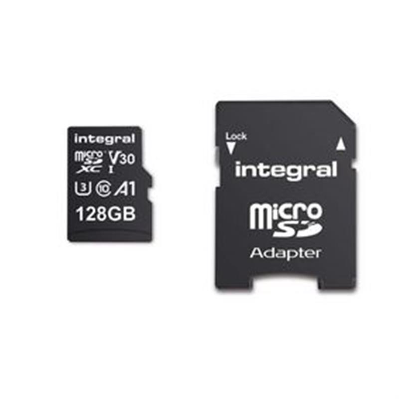 Integral INMSDX128G-100V30 128GB MICRO SD CARD MICROSDXC UHS-1 U3 CL10 V30 A1 UP TO 100MBS READ 45MBS WRITE flashgeheugen MicroSD UHS-I