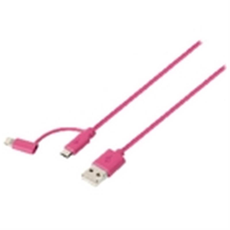 2-in-1 Data en Oplaadkabel USB A Male - Micro-B Male 1.00 m Roze