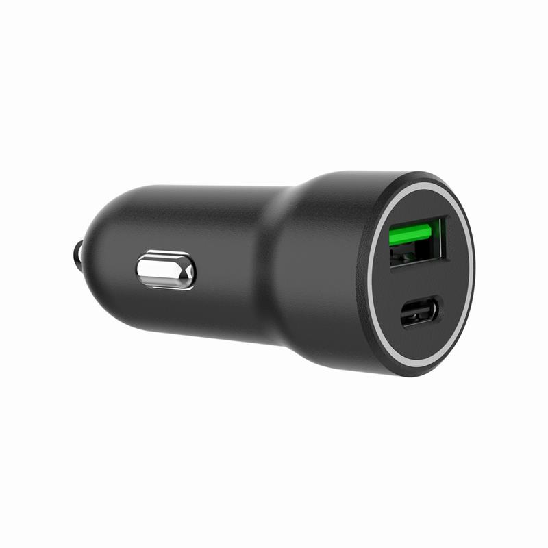 2-poorts USB-auto snellader Type-C PD 20 W zwart