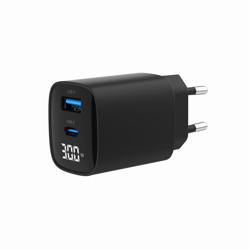 2-poorts 30W USB snellader LCD zwart