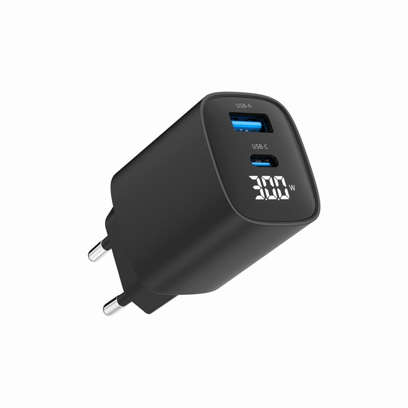 2-poorts 30W USB snellader LCD zwart