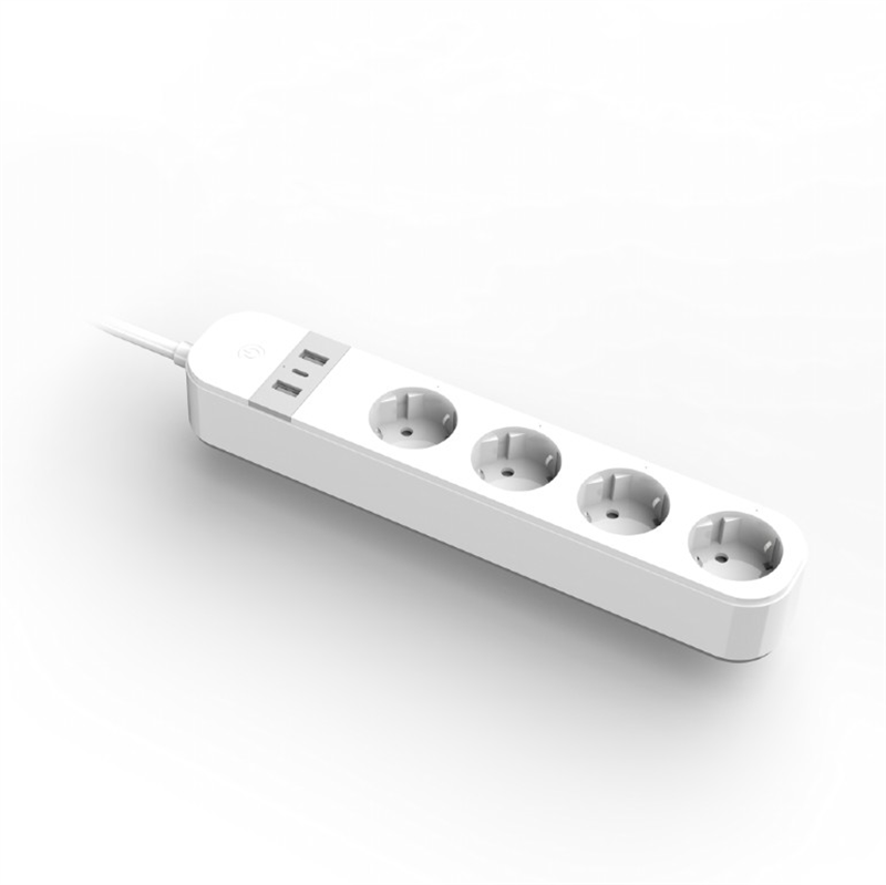 Slimme 4-voudige stekkerdoos met USB laadpoorten wit