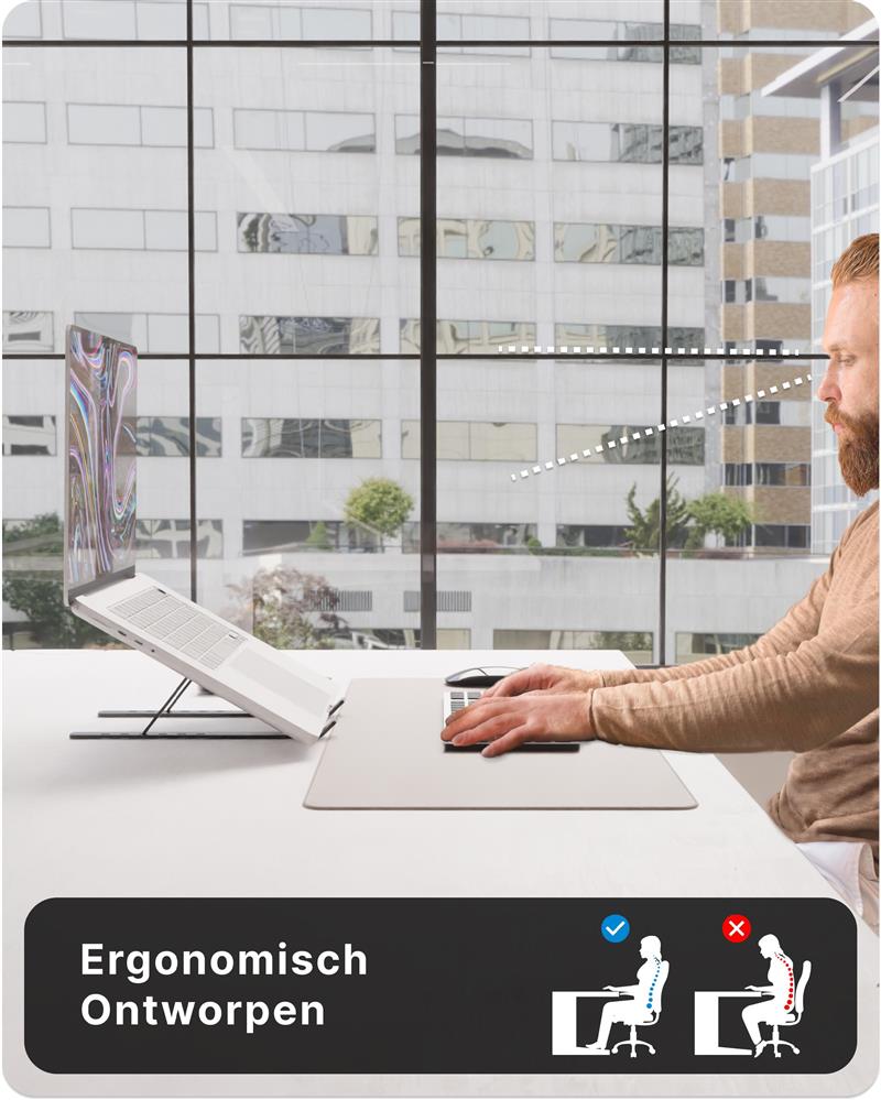 Voomy Office T3 - Laptop Standaard Verstelbaar - Ergonomisch - Aluminium Zwart Zwart