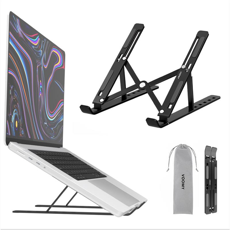 Voomy Office T3 - Laptop Standaard Verstelbaar - Ergonomisch - Aluminium Zwart Zwart