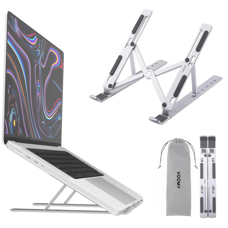 Voomy Office T3 - Laptop Standaard Verstelbaar - Ergonomisch - Aluminium Zilver Zilver