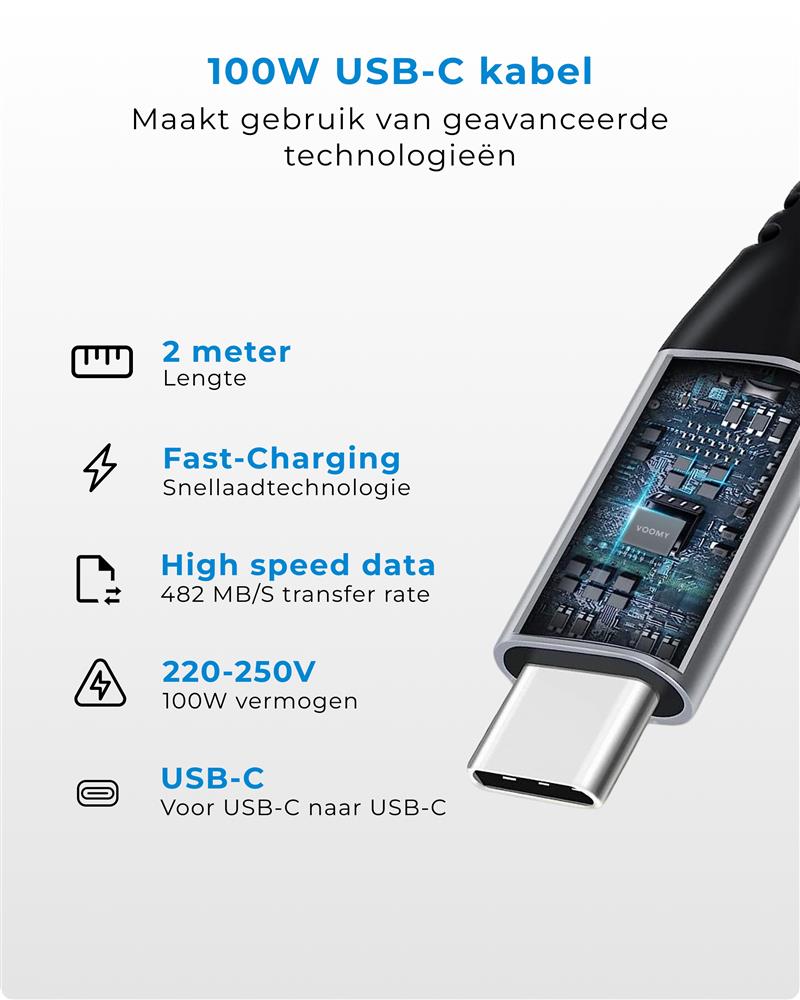 Voomy Charge 100W Kabel USB C naar USB C Kabel