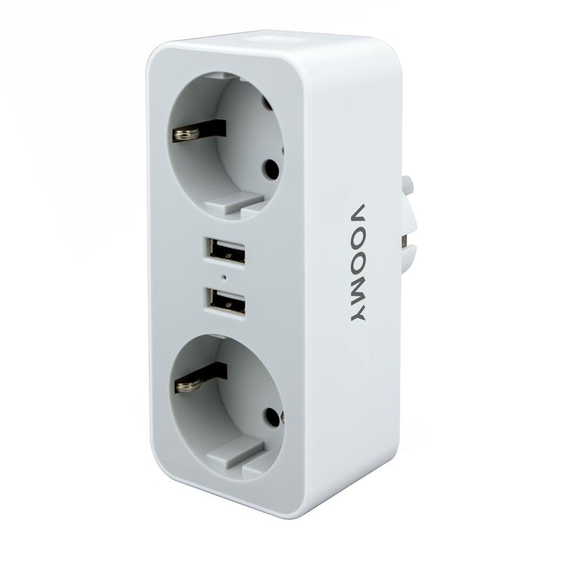 Voomy Split X2 - Verdeelstekker - 2 USB-A 2 EU - Wit Wit