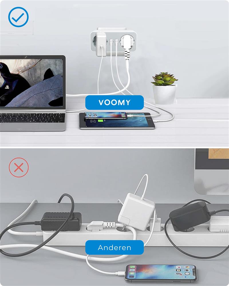 Voomy Split X2 - Verdeelstekker - 2 USB-A 2 EU - Wit Wit