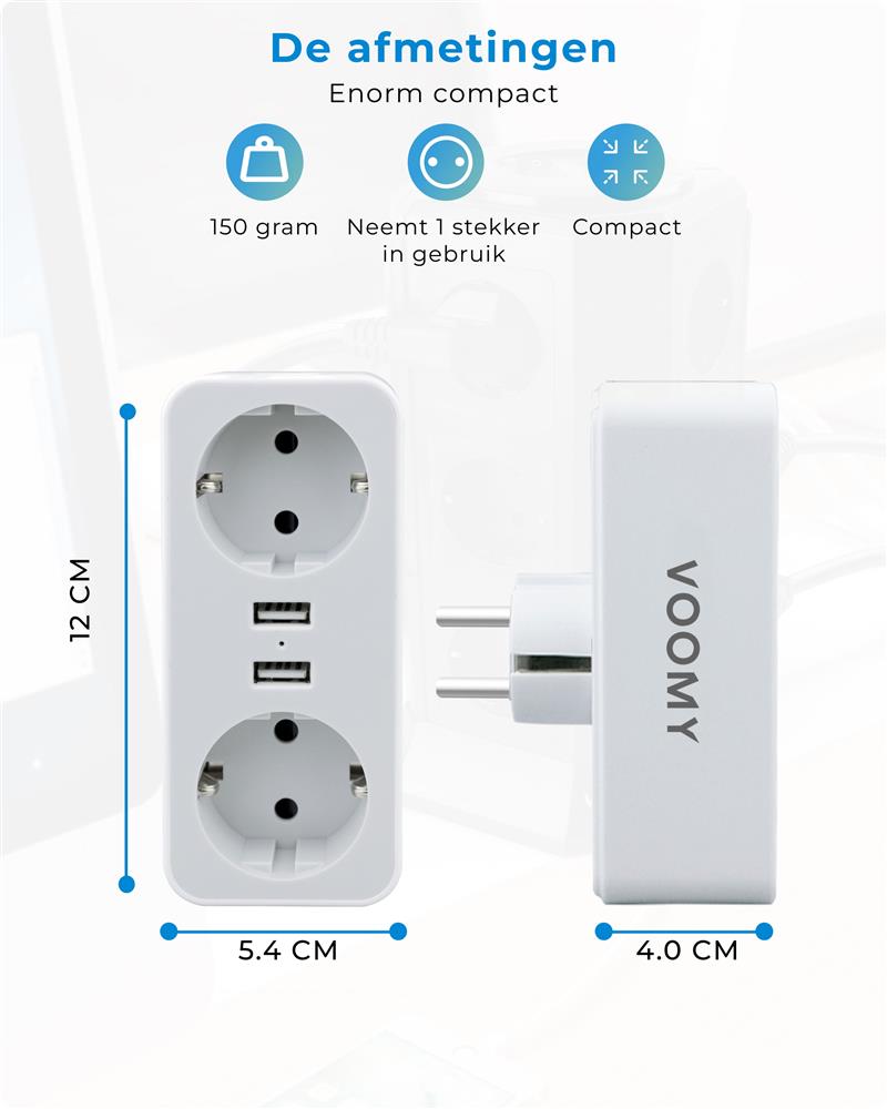 Voomy Split X2 - Verdeelstekker - 2 USB-A 2 EU - Wit Wit