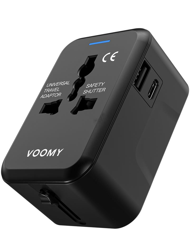 Voomy Travel Y10 - Reisstekker Wereld - 150 Landen - 2 USB Poorten - Wereldstekker - Zwart Zwart