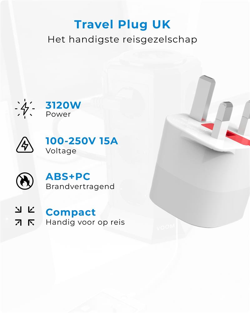 Voomy - Reisstekker Engeland UK - Wereldstekker Type G - Wit Wit