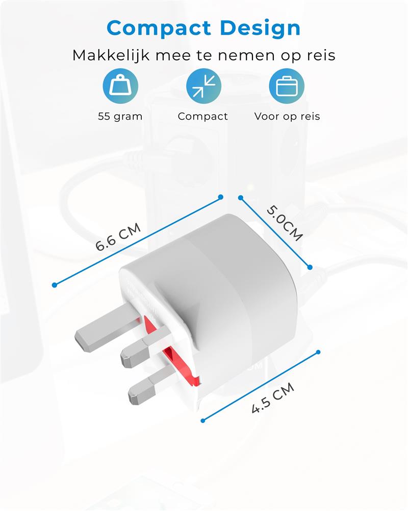 Voomy - Reisstekker Engeland UK - Wereldstekker Type G - Wit Wit