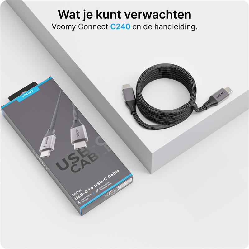 Voomy Connect C240 - USB C naar USB-C Kabel 240W - 480 Mbps - 2 Meter