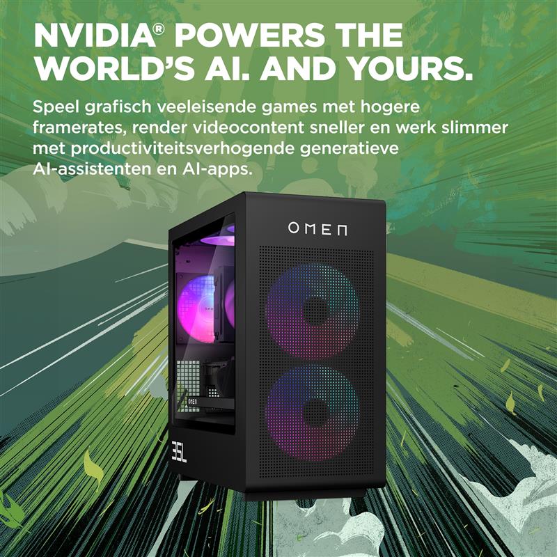 HP OMEN 35L GT16-0075nd Intel® Core™ i7 i7-14700F 32 GB DDR5-SDRAM 2 TB SSD NVIDIA GeForce RTX 4070 Ti Super Windows 11 Home Tower PC Zwart