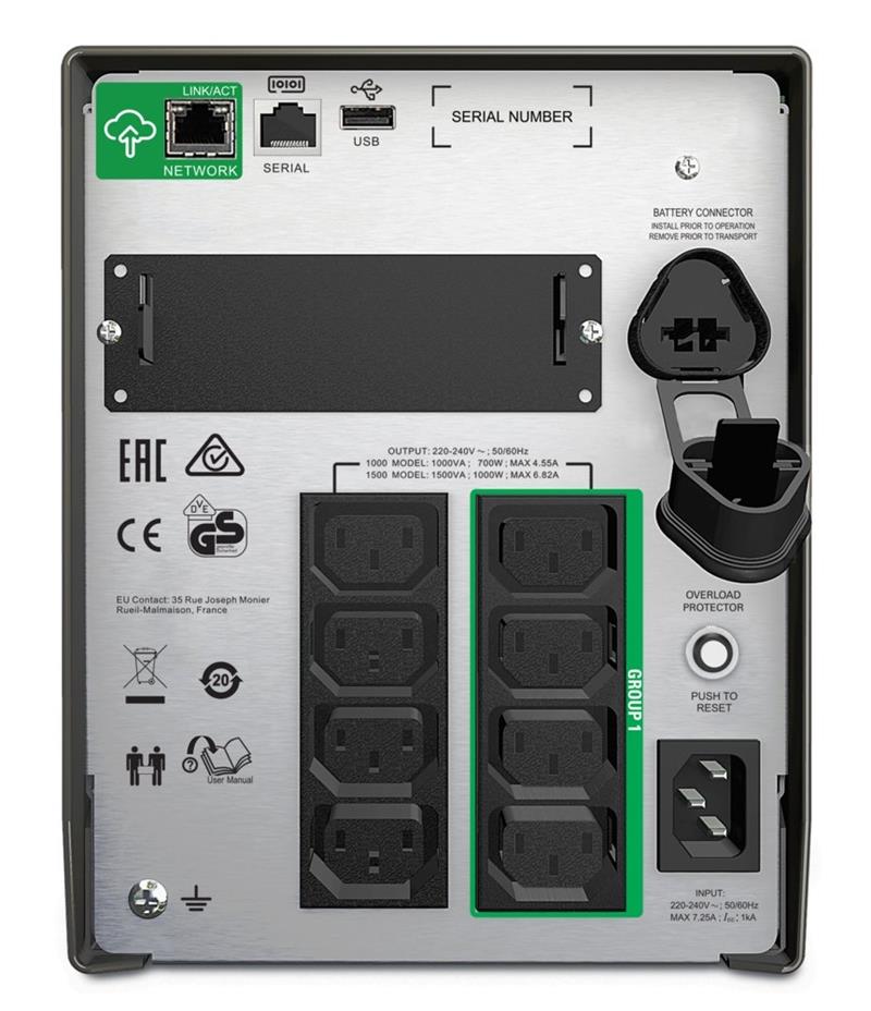 APC Smart-UPS SMT1500IC Noodstroomvoeding - 8x C13, USB, SmartConnect, 1500VA