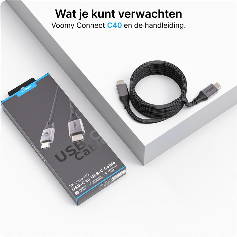 Voomy Connect C40 - 240W USB C kabel - 20 Gbps - 8K Ultra HD - 1.8 Meter