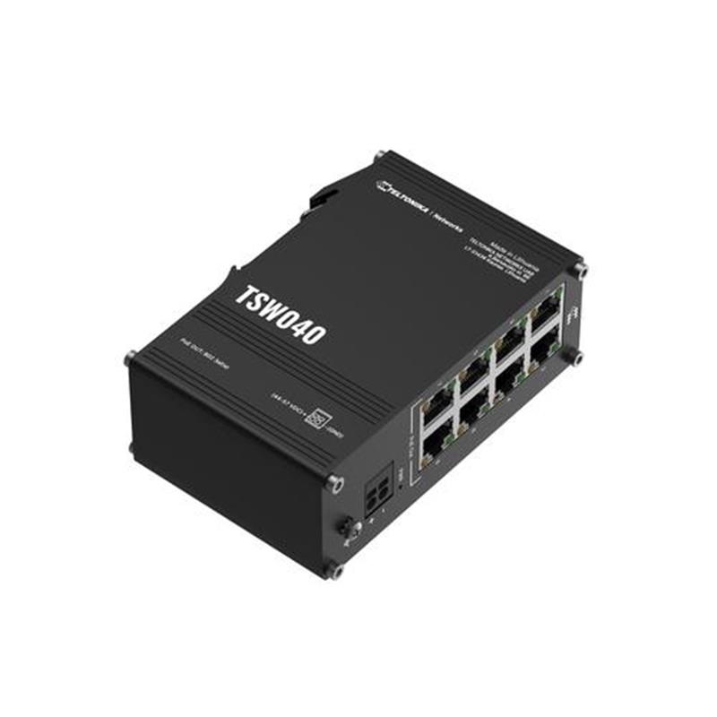 Teltonika NETWORKS TSW040 8-Port PoE Switch Unmanaged Fast Ethernet 10 100 Power over Ethernet PoE Zwart