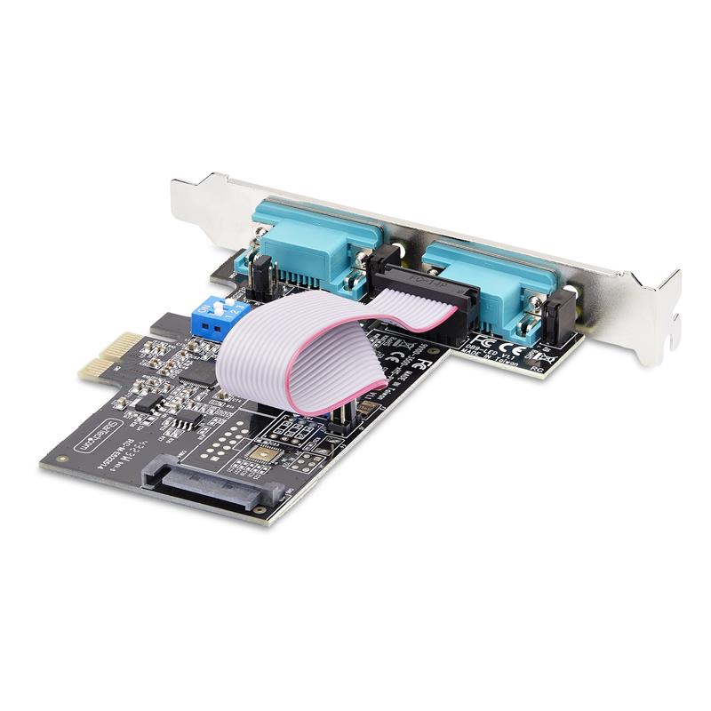 StarTech.com 2-Port PCIe Seriële Adapter Kaart, Quad PCI Express naar RS232/RS422/RS485 (DB9) Serial Kaart, Incl. Low-Profile Beugel, 16C1050 UART, Wi