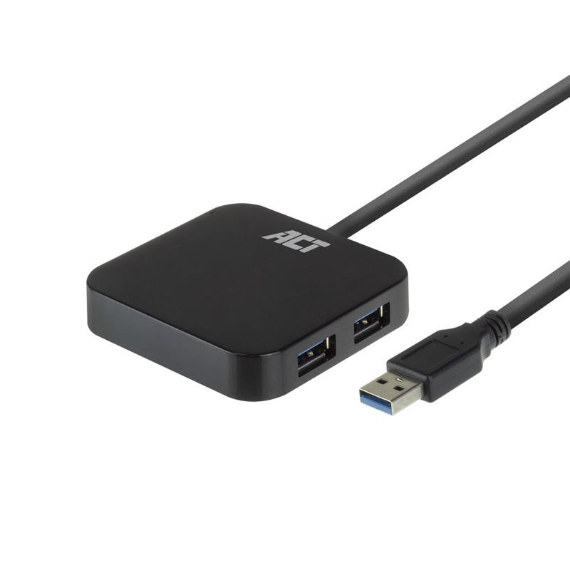 ACT USB Hub 3 2 4x USB-A met stroomadapter zwart