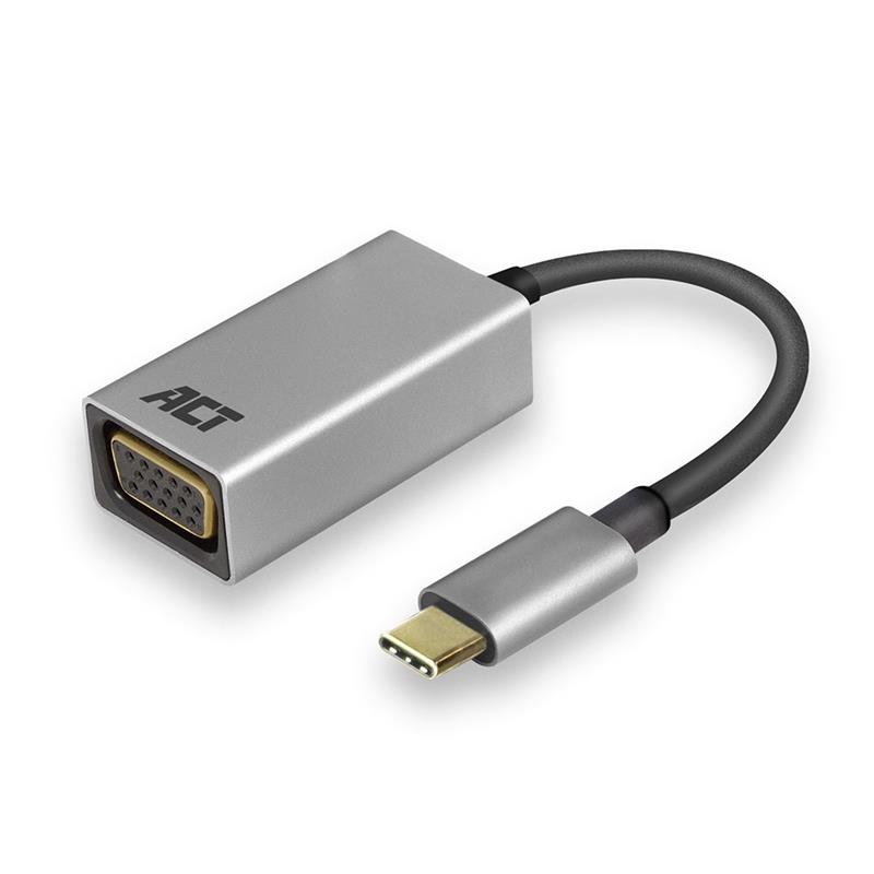 ACT AC7000 USB-C naar VGA female adapter, kabellengte 0.15m, aluminium behuizing