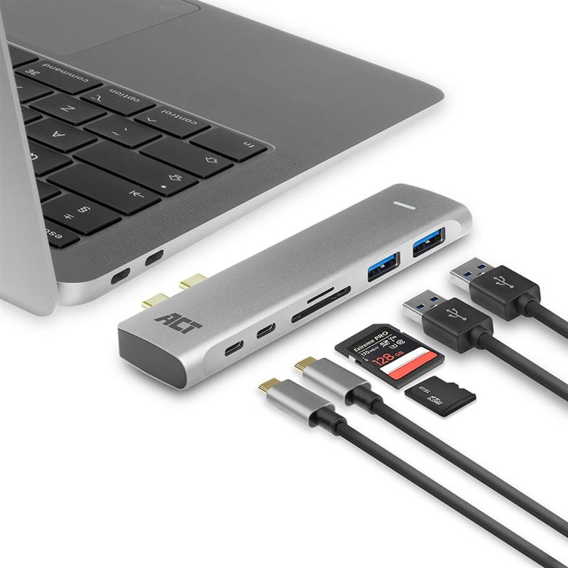 ACT AC7025 USB-C Thunderbolt™ 3 naar HDMI multiport adapter 4K, USB hub, cardreader en PD pass through