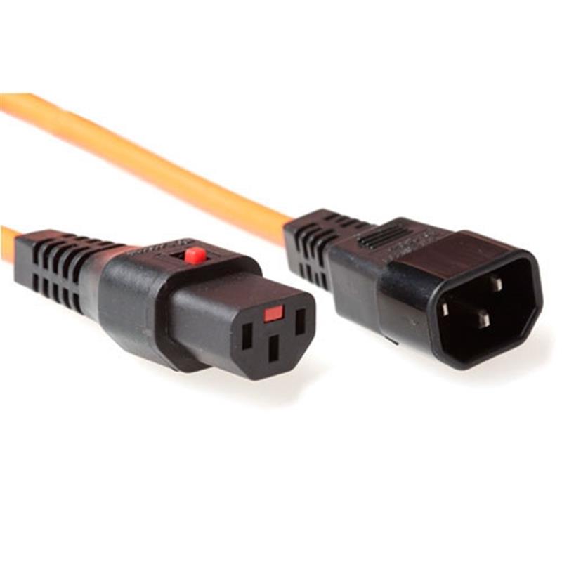 IEC Lock 230V aansluitkabel C13 lockable - C14 oranje 2 00 m