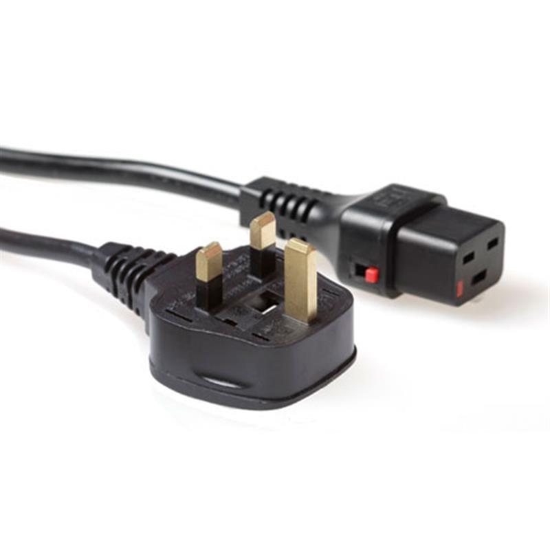 ACT Netsnoer UK male - C19 IEC Lock zwart 2 m PC1214