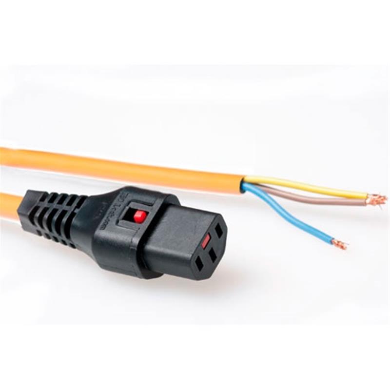 IEC Lock 230V aansluitkabel C13 lockable - open end oranje 3 00 m