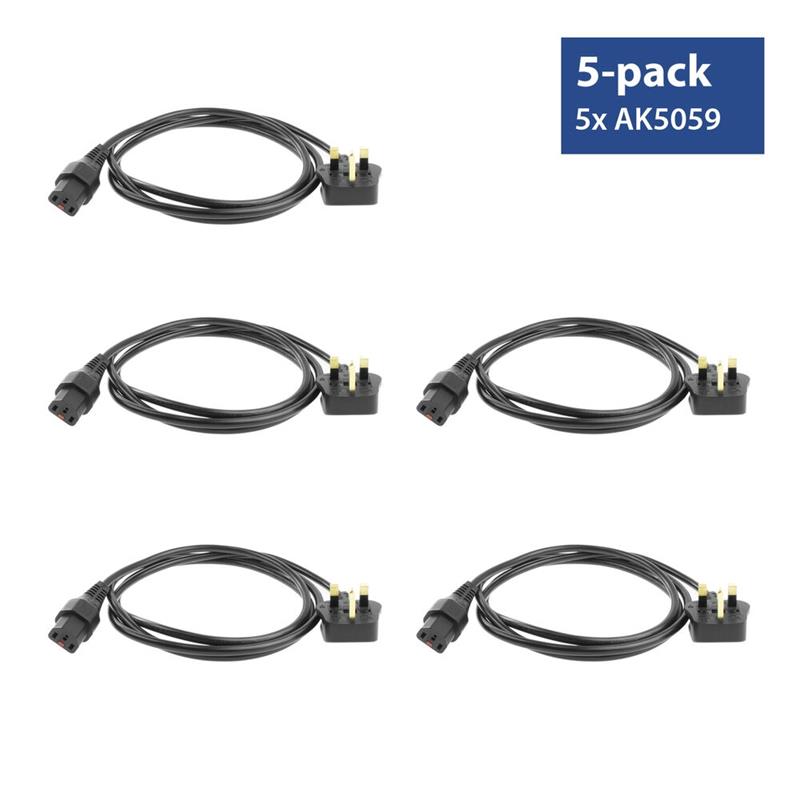 ACT Netsnoer UK male - C13 IEC Lock zwart 2 m PC980 5-Pack