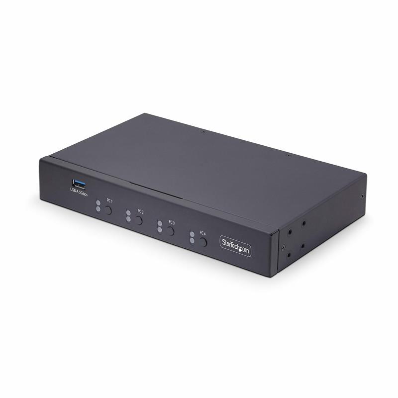 StarTech.com 4-Port KM Switch met Mouse Roaming, USB Switch voor Toetsenbord/Muis, 3.5mm/USB Audio, Randapparatuur delen voor 4 Computers, TAA Complia