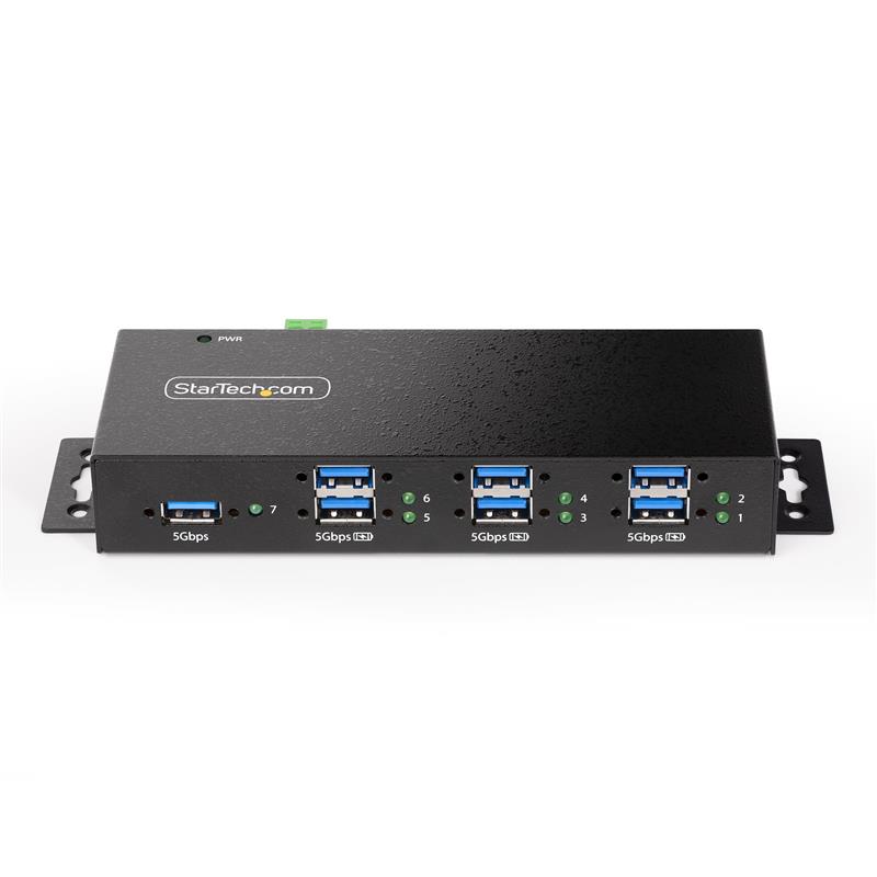 StarTech.com 7-Port Managed USB Hub met 4x USB-A, Heavy Duty met Industriële Stalen Behuizing, ESD & Overspanningsbeveiliging, Wand/Bureau/Din-Rail Mo