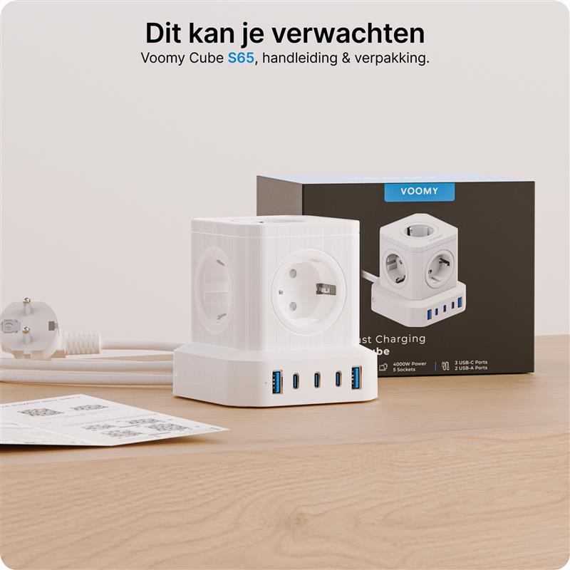Voomy Power S65 - 65W Stekkerdoos 3 USB-C & 2 USB-A 4000W Wit