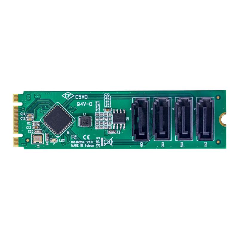 StarTech.com 4-Port M.2 naar SATA Adapter Kaart, M.2 PCIe 3.0 naar SATA HDD/SSD Uitbreidingskaart, ASM1064 Chipset, M.2 NVMe naar 4x HDD/SSD voor Wind