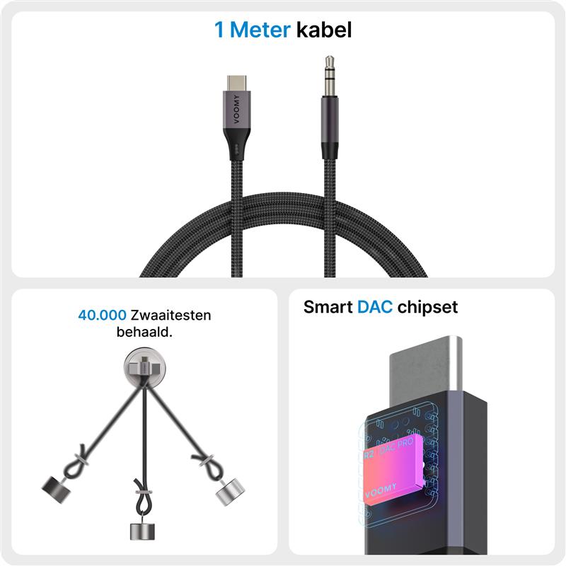 Voomy Connect C1 - USB-C naar 3.5mm Aux kabel - 1 meter