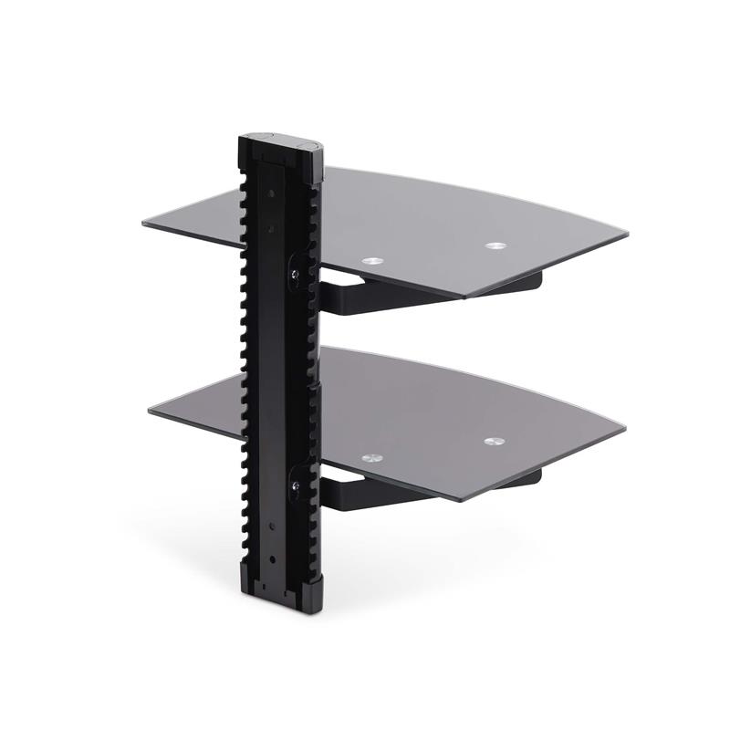 StarTech.com Dubbele Hangende Wandplanken voor Audio/Video Apparatuur, In Hoogte Verstelbare Schappen voor Onder TV, Hangend Wandmeubel, Organiseer uw