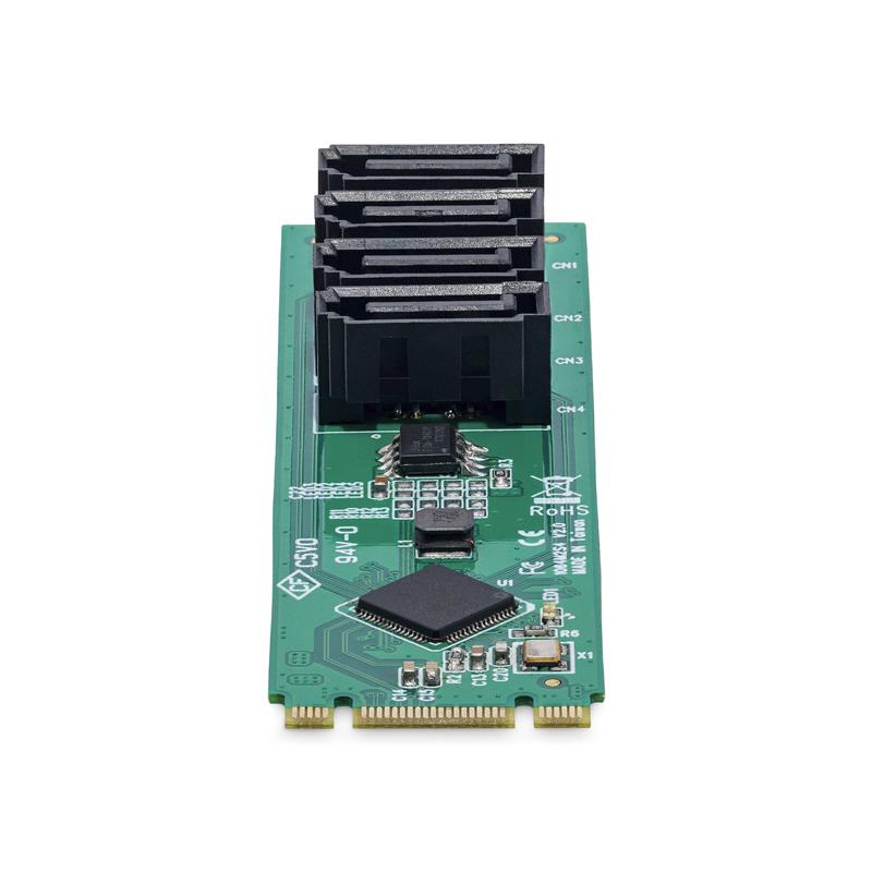 StarTech.com 4-Port M.2 naar SATA Adapter Kaart, M.2 PCIe 3.0 naar SATA HDD/SSD Uitbreidingskaart, ASM1064 Chipset, M.2 NVMe naar 4x HDD/SSD voor Wind