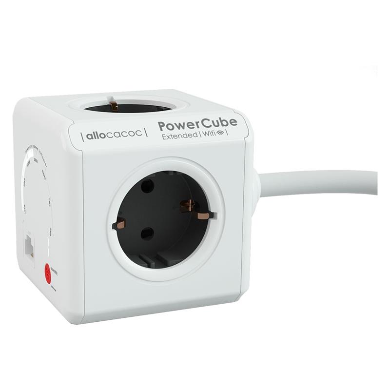 Allocacoc PowerCube Extended WiFi stekkerdoos 4 sockets 1 5m wit grijs