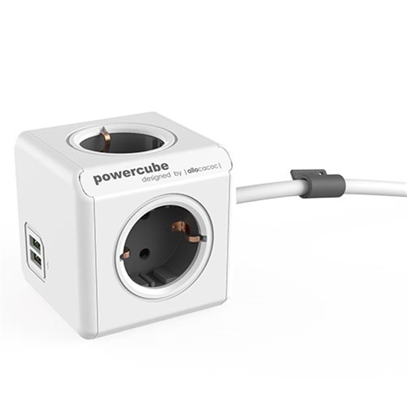 Allocacoc PowerCube Extended stekkerdoos met USB poorten 4 sockets 1 5m wit grijs