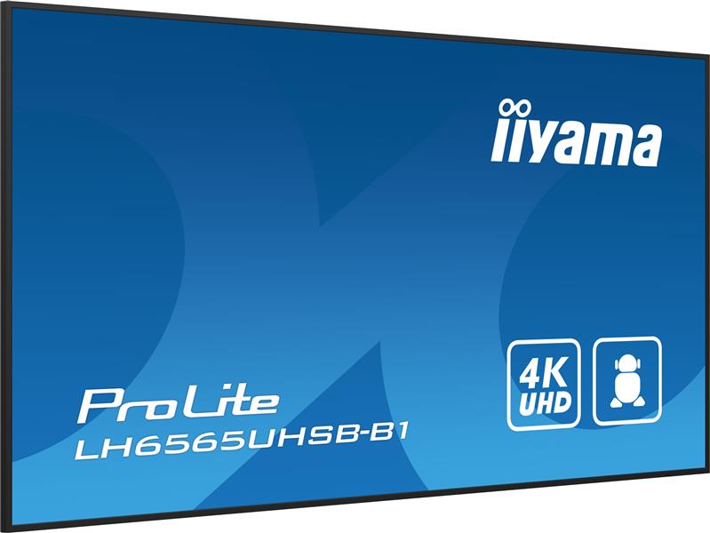 iiyama LH6565UHSB-B1 beeldkrant Kiosk-ontwerp 163,8 cm (64.5"") LED Wifi 800 cd/m² 4K Ultra HD Zwart Type processor Android 11 24/7