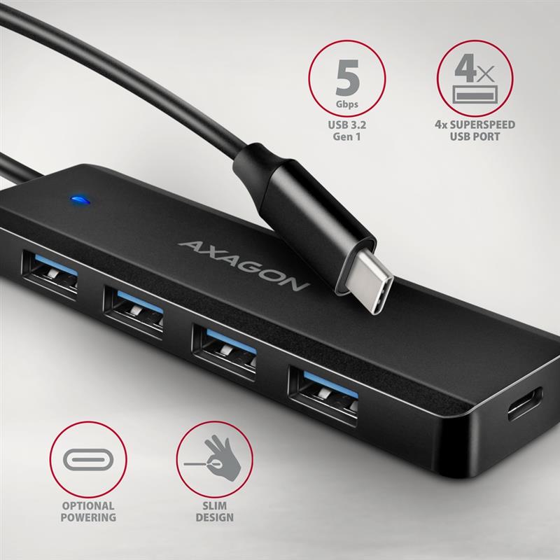 Axagon HUE-C1C interface hub USB 3.2 Gen 1 (3.1 Gen 1) Type-C 5000 Mbit/s Zwart