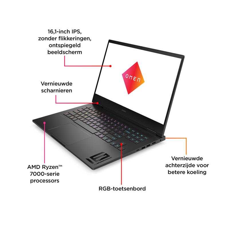 HP OMEN 16-xf0075nd AMD Ryzen™ 9 7940HS Laptop 40,9 cm (16.1"") Quad HD 32 GB DDR5-SDRAM 1 TB SSD NVIDIA GeForce RTX 4070 Wi-Fi 6E (802.11ax) Windows 