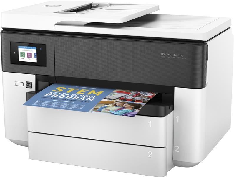 HP OfficeJet Pro 7730 breedformaat All-in-One printer, Printen, kopiëren, scannen, faxen, Invoer voor 35 vel; Printen via USB-poort aan voorzijde; Dub