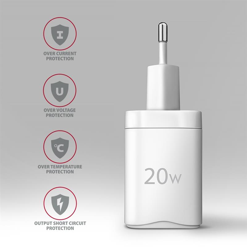 Axagon ACU-PD20W wall charger 1x QC3.0/AFC/FCP/PD type-C 20W white Mobiele telefoon, Smartphone, Smartwatch, Tablet, Universeel, Horloge Wit AC Snel o