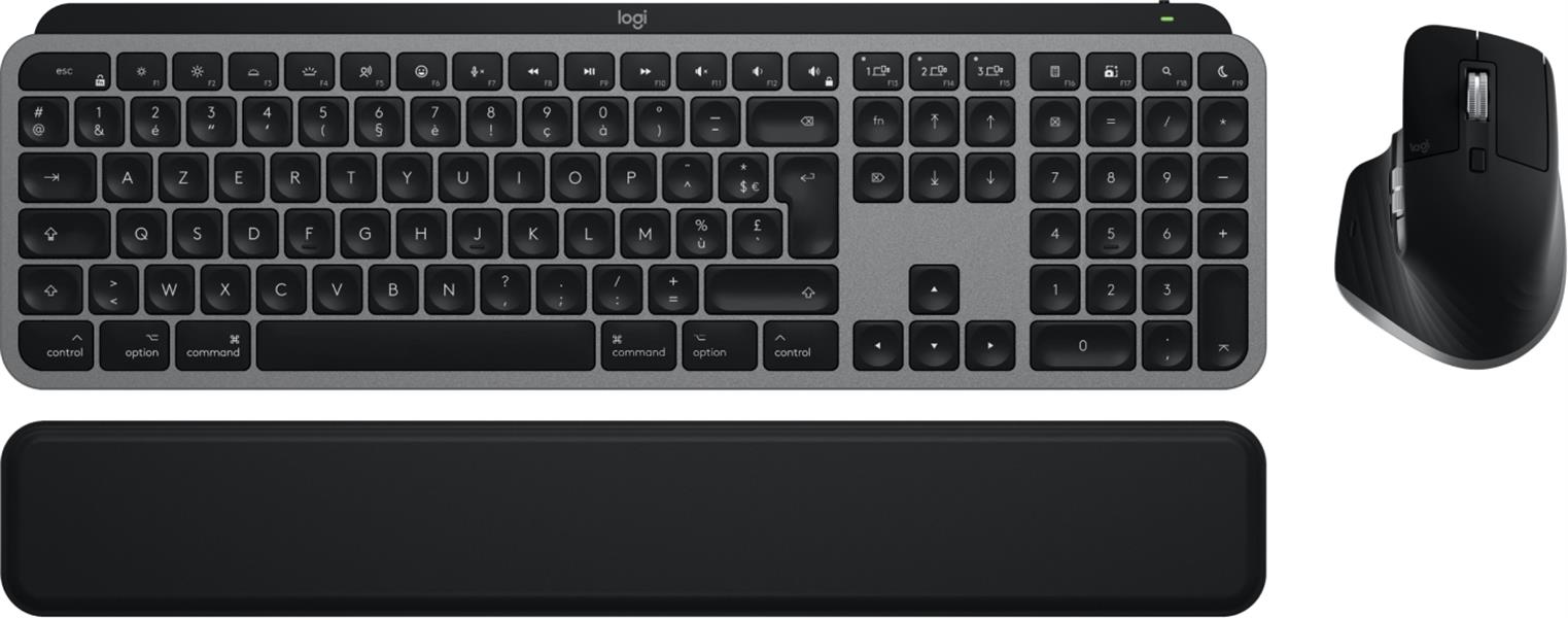 Logitech MX Keys S Combo for Mac toetsenbord Inclusief muis Thuis/Werk RF-draadloos + Bluetooth AZERTY Frans Aluminium, Zwart