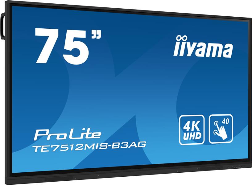 iiyama TE7512MIS-B3AG beeldkrant Kiosk-ontwerp 190,5 cm (75"") LCD Wifi 400 cd/m² 4K Ultra HD Zwart Touchscreen Type processor Android 11 24/7