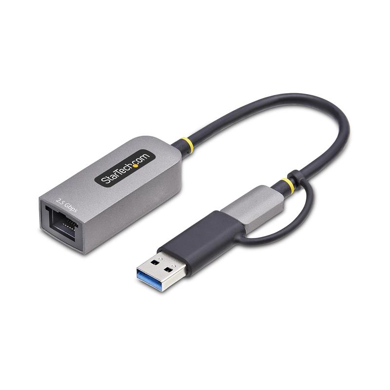 StarTech.com 2.5GbE USB-C naar Ethernet Adapter met USB-A Converter, NBASE-T NIC, USB 3.0 Type-C 2.5/1G Multi Speed Netwerk, Thunderbolt Compatibel, W
