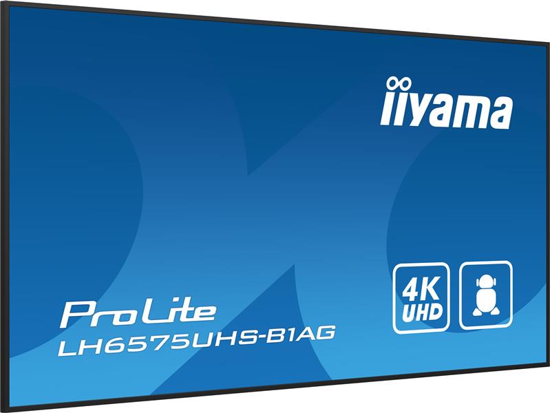 iiyama ProLite Digitale signage flatscreen 163,8 cm (64.5"") LCD Wifi 500 cd/m² 4K Ultra HD Zwart Type processor Android 11 24/7