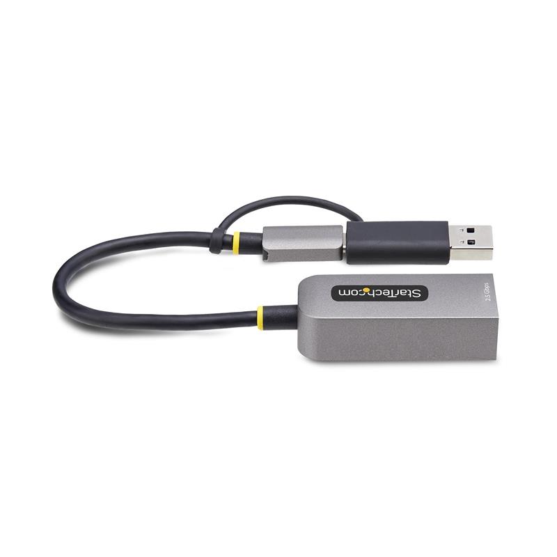 StarTech.com 2.5GbE USB-C naar Ethernet Adapter met USB-A Converter, NBASE-T NIC, USB 3.0 Type-C 2.5/1G Multi Speed Netwerk, Thunderbolt Compatibel, W