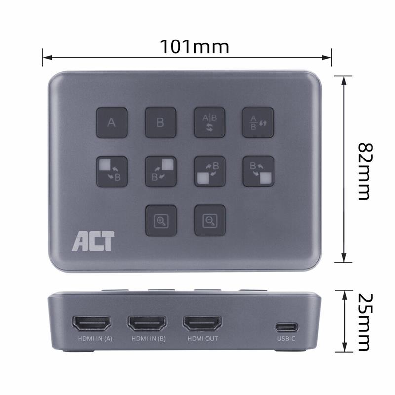 ACT Dual HDMI input USB-C Video Switcher, capturen en live streamen